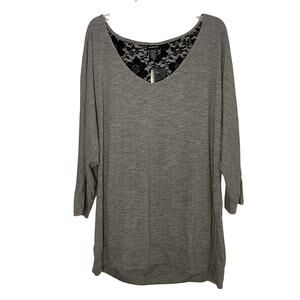 Torrid Lace V-Back Gray Top Womens Size 1 NEW 3/4 Sleeves Burnout Whimsey